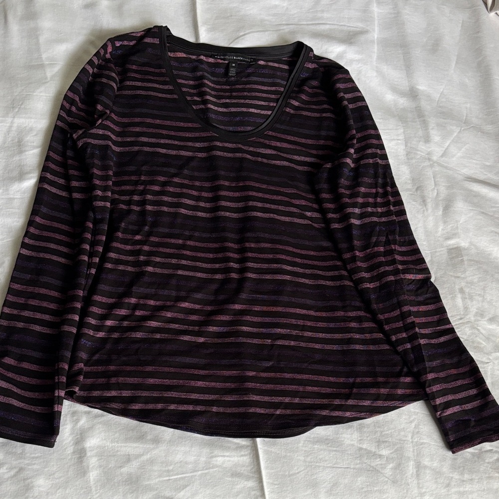 White House Black Market Black and Purple Striped Blouse